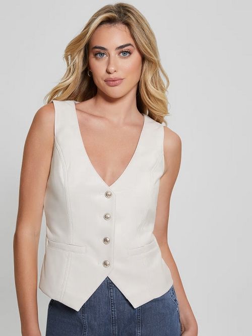 Guess Fatima Faux-Leather Vest Albi | GUESS-SN27491
