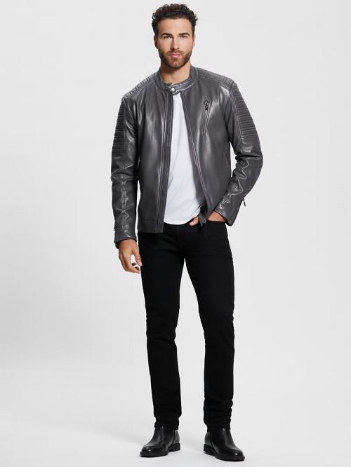 Guess Faux-Leather Biker Jacket Gri | GUESS-SN30770