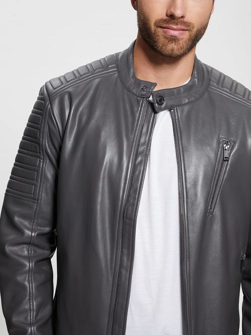 Guess Faux-Leather Biker Jacket Gri | GUESS-SN30770