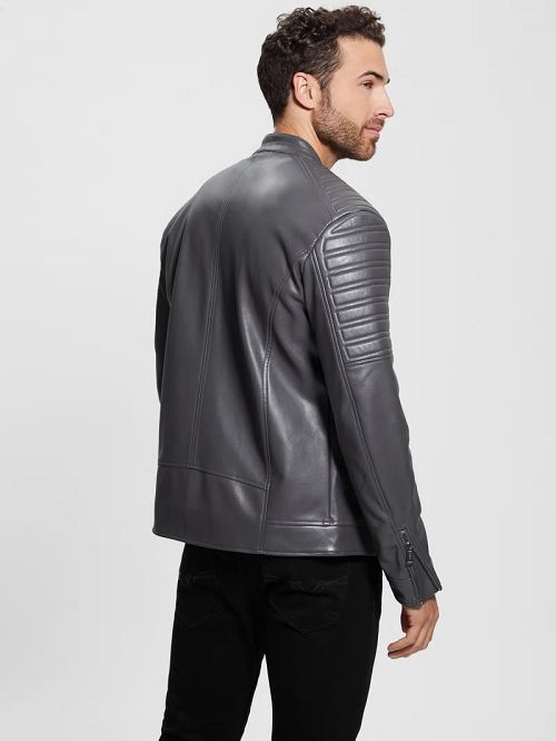 Guess Faux-Leather Biker Jacket Gri | GUESS-SN30770
