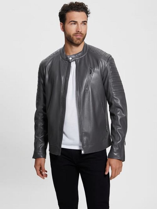 Guess Faux-Leather Biker Jacket Gri | GUESS-SN30770