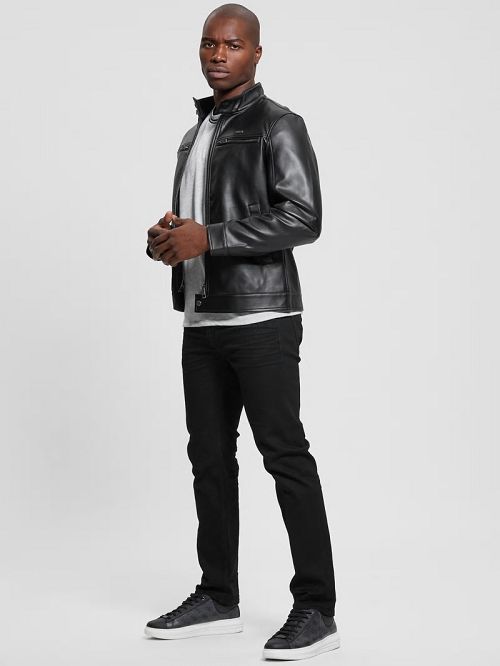 Guess Faux-Leather Biker Jacket Negrii | GUESS-SN30813