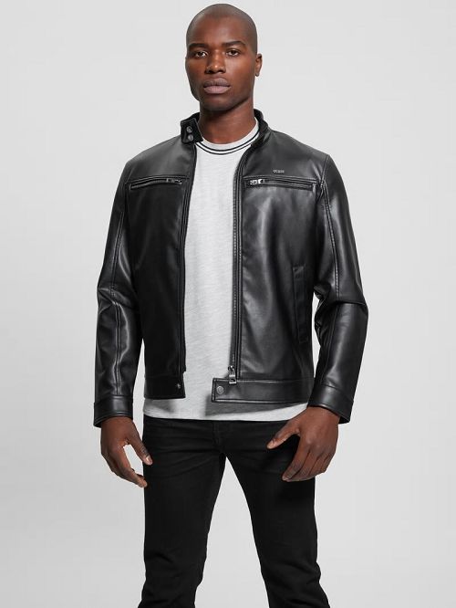 Guess Faux-Leather Biker Jacket Negrii | GUESS-SN30813