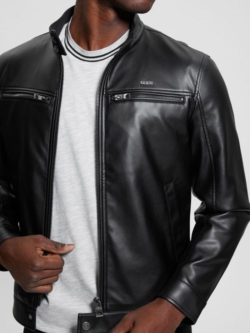 Guess Faux-Leather Biker Jacket Negrii | GUESS-SN30813