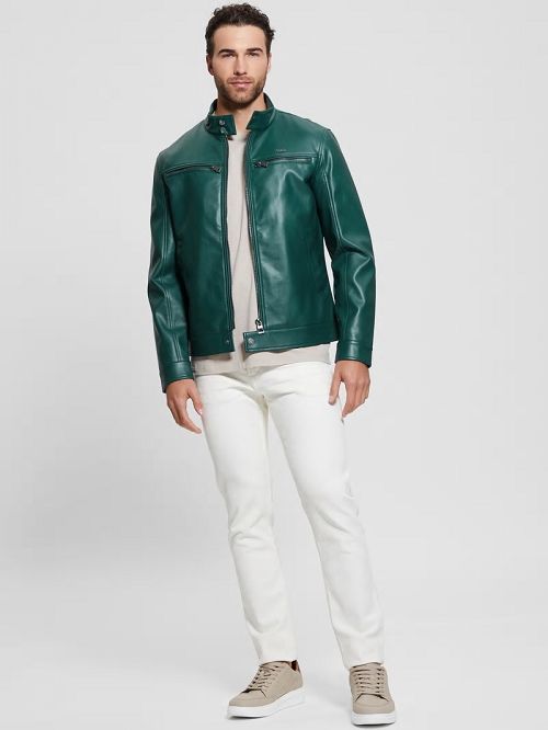 Guess Faux-Leather Biker Jacket Verzi | GUESS-SN30839