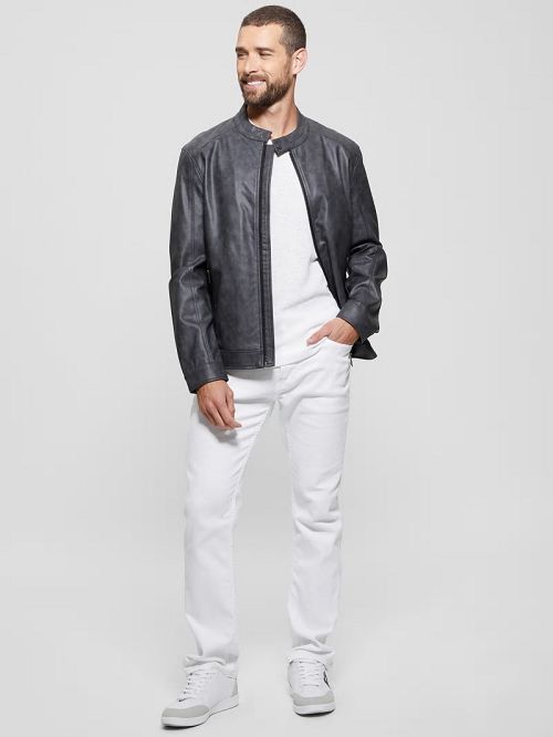 Guess Faux-Leather Moto Jacket Negrii | GUESS-SN30846