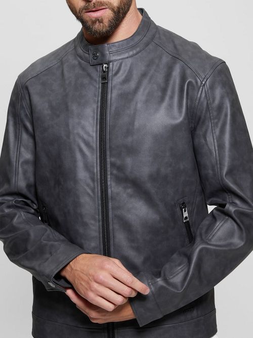 Guess Faux-Leather Moto Jacket Negrii | GUESS-SN30846