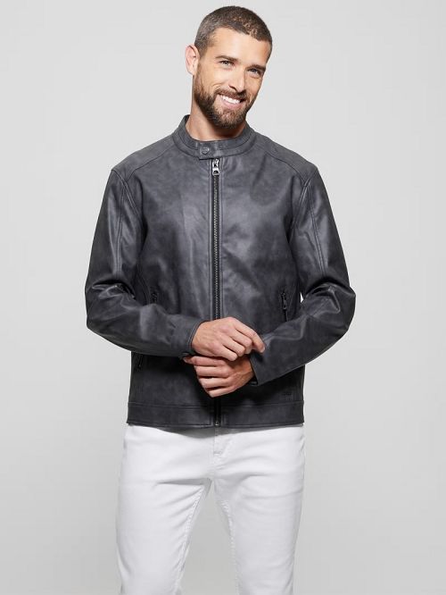 Guess Faux-Leather Moto Jacket Negrii | GUESS-SN30846