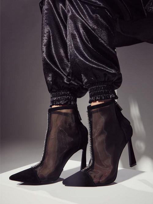 Guess Fearne Embellished Mesh Ankle Bootie Negrii | GUESS-SN29889