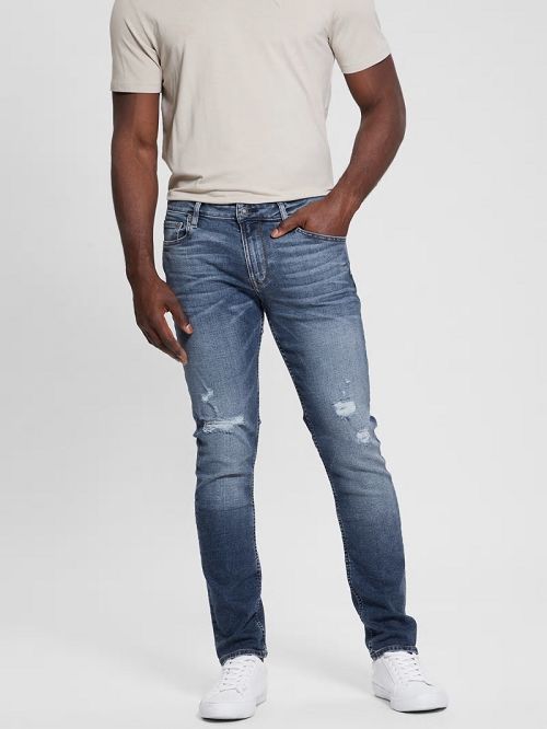 Guess Finnley Distressed Tapered Jeans Albastri | GUESS-SN30421