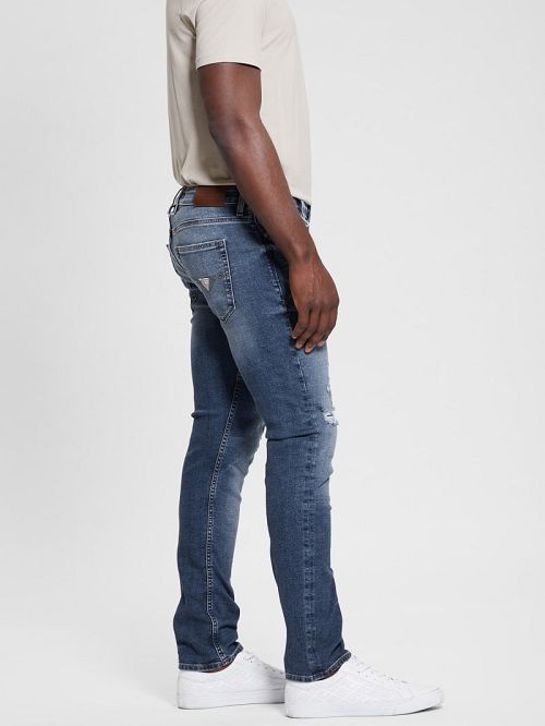 Guess Finnley Distressed Tapered Jeans Albastri | GUESS-SN30421
