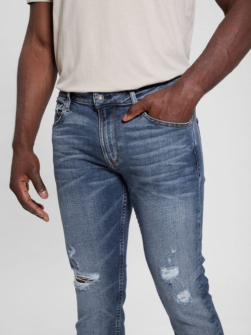 Guess Finnley Distressed Tapered Jeans Albastri | GUESS-SN30421