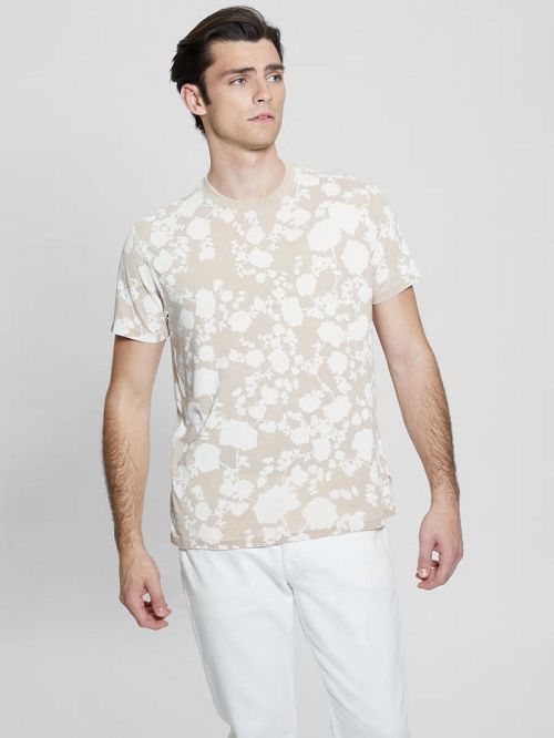 Guess Floral Burnout Crewneck Tee Bej | GUESS-SN30486