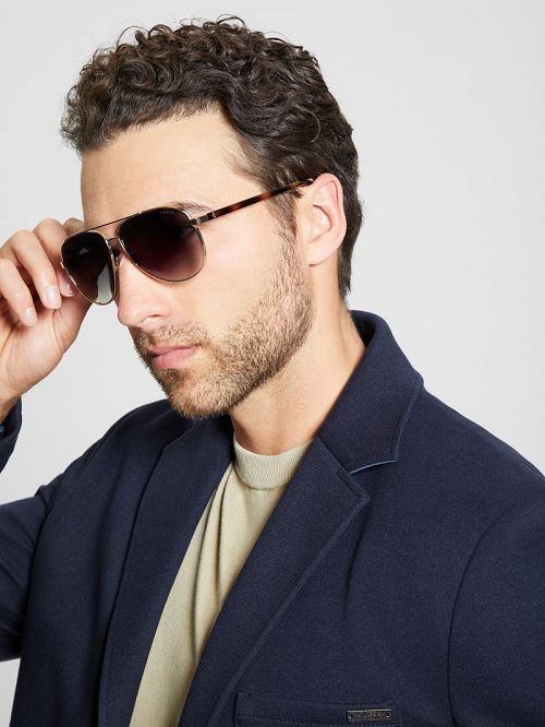 Guess Forrest Aviator Metal Sunglasses Aurii | GUESS-SN31821