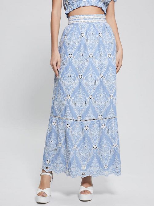 Guess Frida Embroidered Maxi Skirt Albastri | GUESS-SN28136