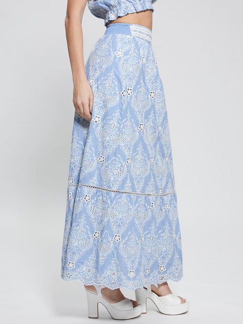 Guess Frida Embroidered Maxi Skirt Albastri | GUESS-SN28136