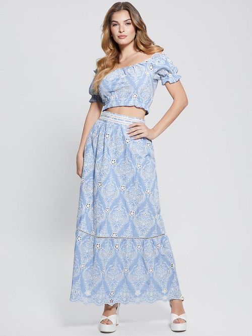 Guess Frida Embroidered Maxi Skirt Albastri | GUESS-SN28136
