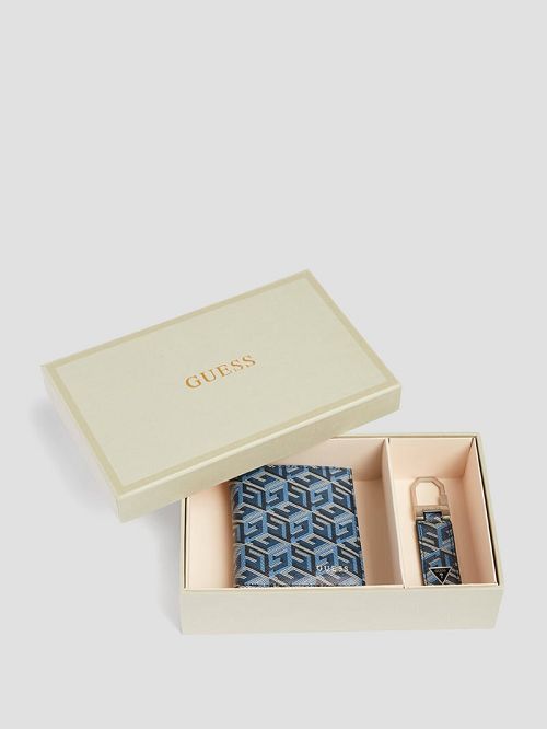 Guess G Cube Bifold Wallet and Keyring Box Set Albastri | GUESS-SN31706
