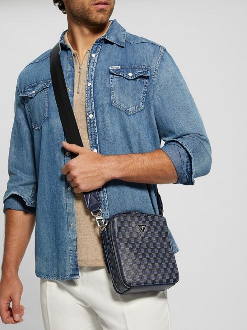 Guess G Wave Double Zip Crossbody Bag Albastri | GUESS-SN31723