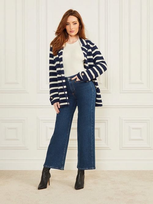Guess Gaia Sweater Waffle Jacket Albastri | GUESS-SN27990