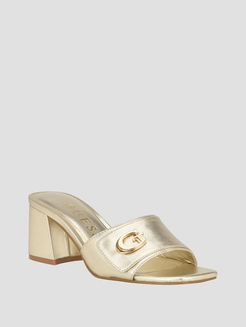 Guess Gallai Block Heel Mules Aurii | GUESS-SN29721