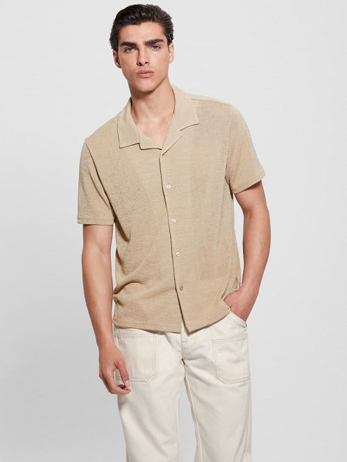 Guess Gauze Camp Shirt Bej | GUESS-SN31209