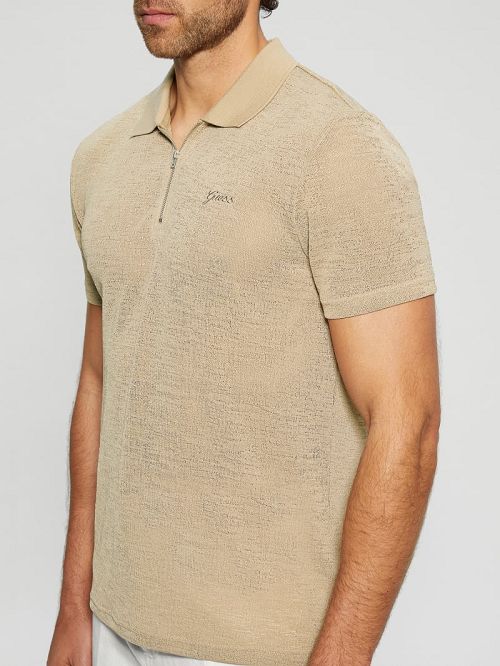 Guess Gauze Half-Zip Polo Bej | GUESS-SN31208