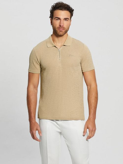 Guess Gauze Half-Zip Polo Bej | GUESS-SN31208