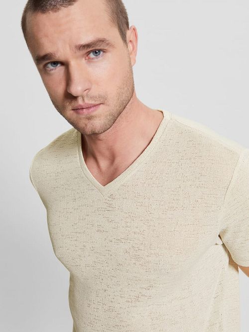 Guess Gauze V-Neck Tee Bej | GUESS-SN30544