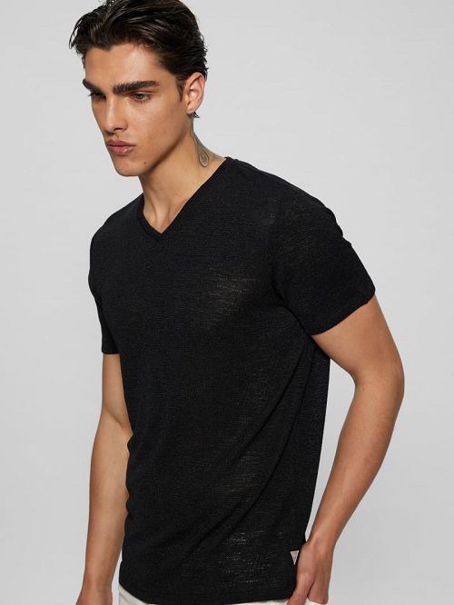 Guess Gauze V-Neck Tee Negrii | GUESS-SN30547
