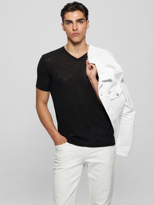 Guess Gauze V-Neck Tee Negrii | GUESS-SN30547