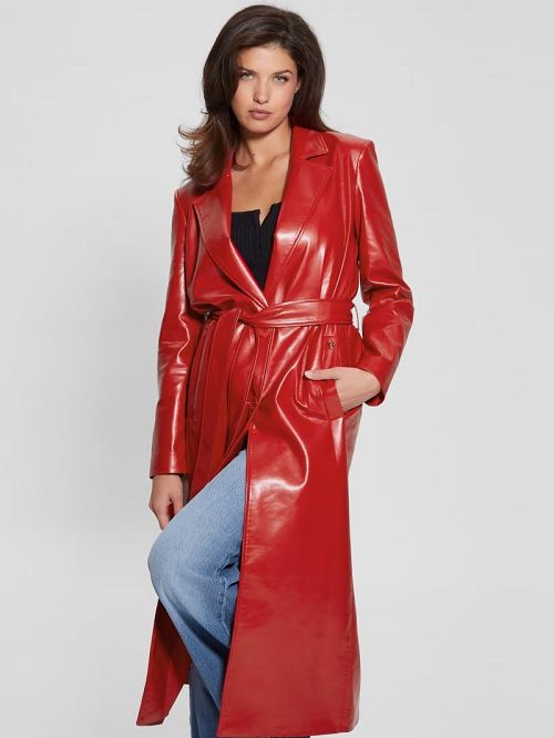 Guess Gea Faux-Leather Trench Coat Rosii | GUESS-SN28053