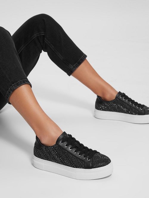 Guess Gelsen Rhinestone Logo Low-Top Sneakers Negrii | GUESS-SN29527