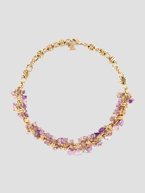 Guess Genuine Amethyst Stone and Gold-Tone Necklace Violet | GUESS-SN30247