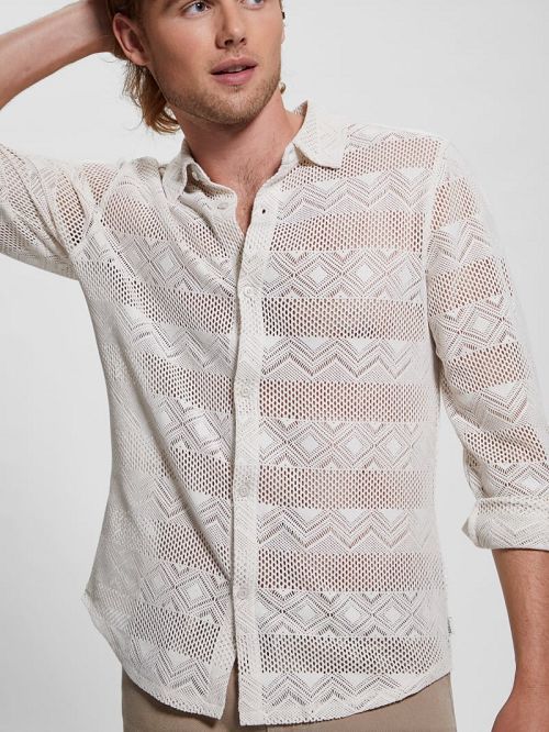 Guess Geo Crochet Shirt Albi | GUESS-SN31251