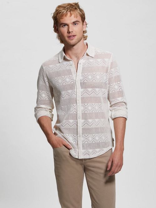 Guess Geo Crochet Shirt Albi | GUESS-SN31251