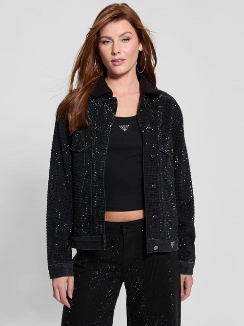 Guess Gilda Rhinestone Denim Jacket Negrii | GUESS-SN27931
