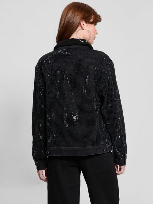 Guess Gilda Rhinestone Denim Jacket Negrii | GUESS-SN27931