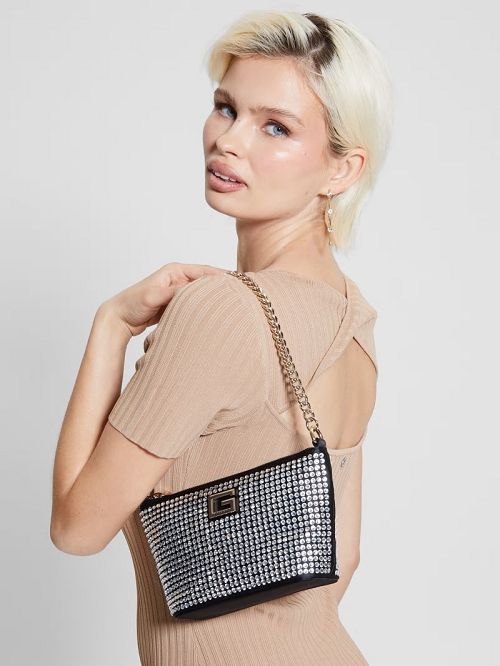 Guess Gilded Glamour Mini Top-Zip Bucket Bag Negrii | GUESS-SN29106