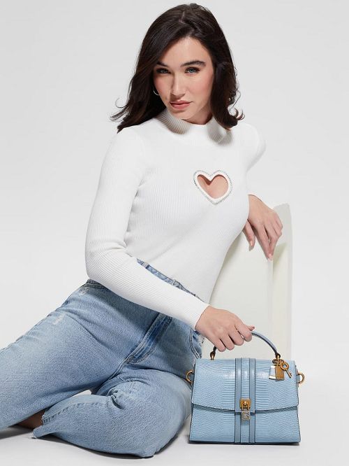 Guess Ginevra Textured Top Handle Crossbody Albastri | GUESS-SN28680