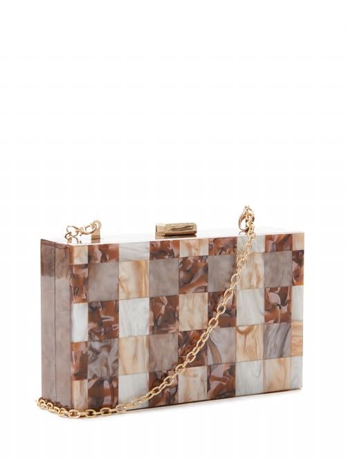 Guess Ginger Checkered Lucite Clutch Portocalii | GUESS-SN28812