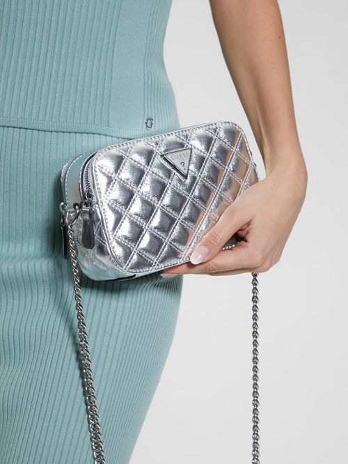 Guess Giully Quilted Camera Crossbody Argintii | GUESS-SN28954
