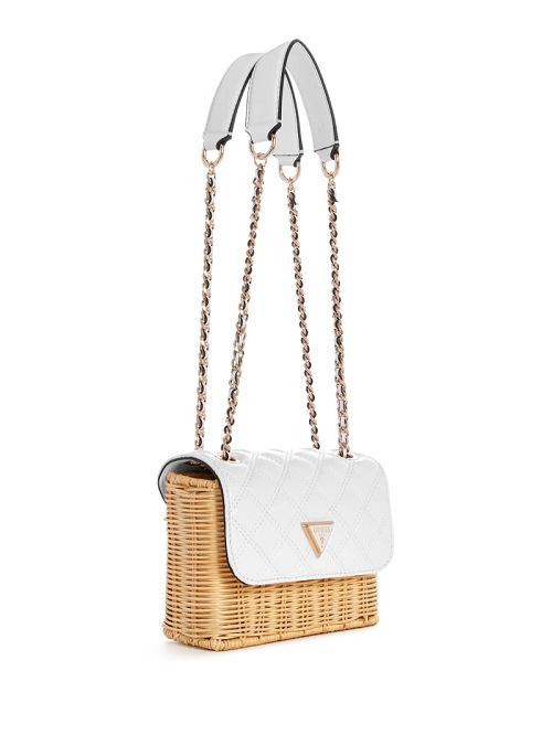 Guess Giully Straw Convertible Crossbody Albi | GUESS-SN28770