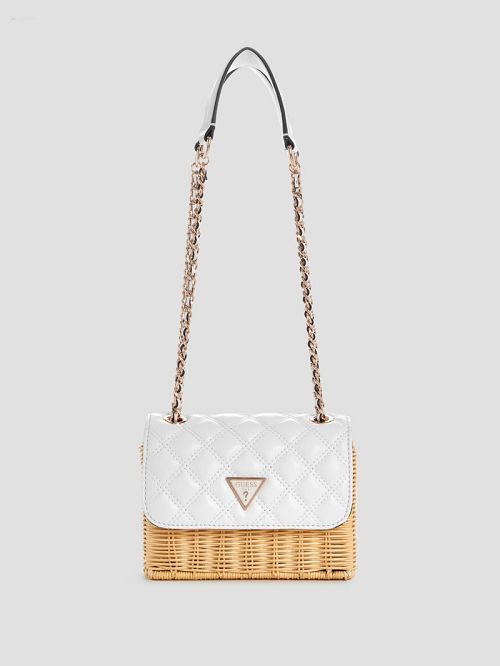 Guess Giully Straw Convertible Crossbody Albi | GUESS-SN28770