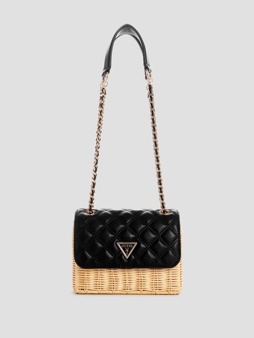 Guess Giully Straw Convertible Crossbody Negrii | GUESS-SN28810