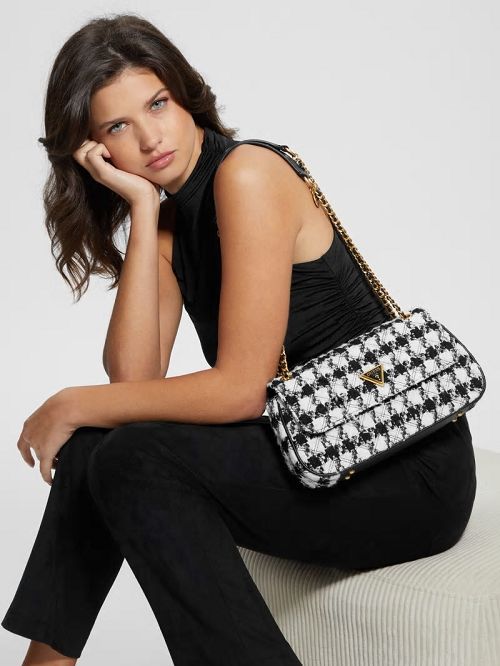 Guess Giully Tweed Convertible Crossbody Negrii | GUESS-SN28830