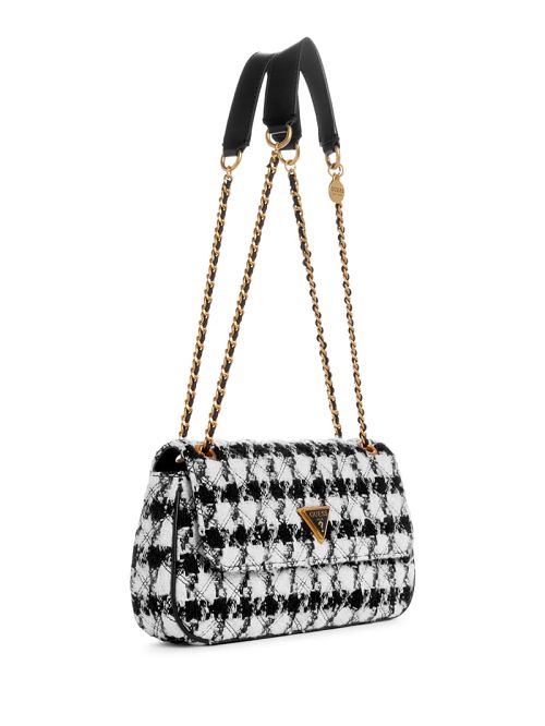Guess Giully Tweed Convertible Crossbody Negrii | GUESS-SN28830