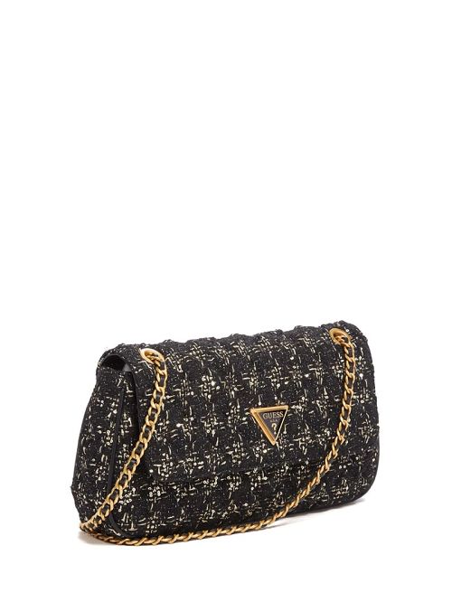 Guess Giully Tweed Convertible Crossbody Negrii | GUESS-SN28853