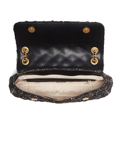 Guess Giully Tweed Convertible Crossbody Negrii | GUESS-SN28853