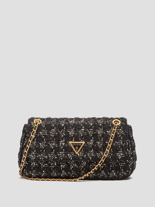 Guess Giully Tweed Convertible Crossbody Negrii | GUESS-SN28853